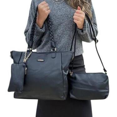 Imagem de Kit 3 Peças Bolsa Feminina Preta Grande e Média + Necessarie - LYSSA