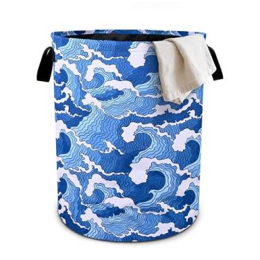 Imagem de Cesta de roupa suja Ocean Wave dobrável em tecido Oxford, cesto de lavanderia, organizador de balde de roupas para banheiro/armazenamento de lavanderia/quarto 40 x 40 cm