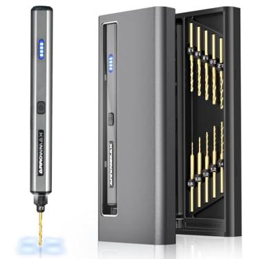 Imagem de AM ARROWMAX Mini caneta furadeira elétrica, 13 em 1 com caixa de alumínio, recarregável, 800 RPM, kit de broca manual de torno de agulha, 10 brocas HSS, DIY, madeira, fabricação de joias (SDS MINI)