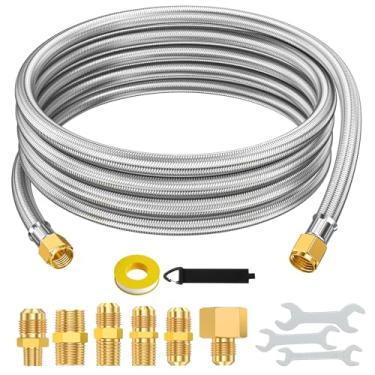 Imagem de Extensão de mangueira de propano de 3,7 m para aparelhos de propano equipada com alargador macho de 9,5 mm - com 6 adaptadores macho NPT de 1/20.3 cm 3/20.3 cm 1/5.1 cm 1/10.2 cm, para churrasqueira a
