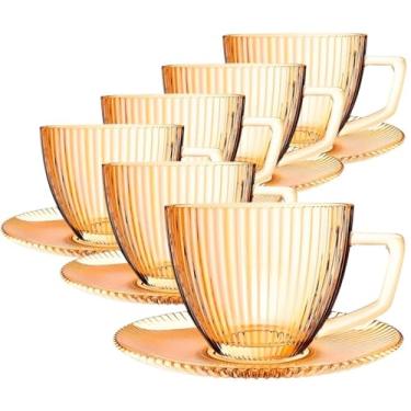 Imagem de Jogo de Xícaras Com Pires Graffiato para Café em Vidro Âmbar 90ML - 12 Peças