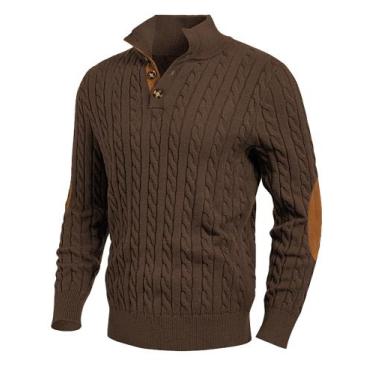 Imagem de Suéter masculino JMIERR, tricotado, fino, colarinho, marrom M