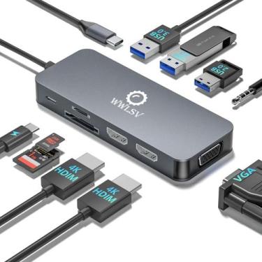 Imagem de Estação de ancoragem USB C Hub 10 em 1 com monitor duplo 4K HDMI VGA -