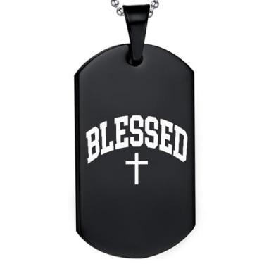 Imagem de DOMYUHAO Colar Blessed Cross Christian Religious Faith Dog Tag Presentes para Homens Mulheres - Presentes de Pingente de Casamento Cristão Inoxidável Gravado Personalização