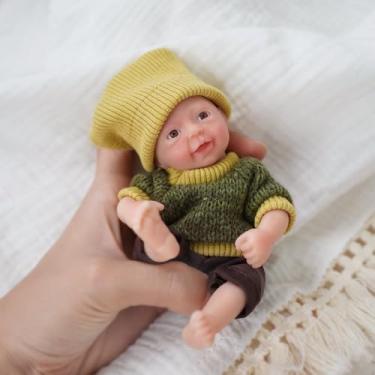 Imagem de Bebê Reborn Boneca Menino Corpo de Silicone Sólido Olhos Castanhos 15cm