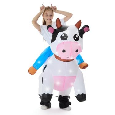 Imagem de VioraWhite Kids Inflatable Costume Halloween Blow up Animal Costumes with LED Light Riding on Costume for Cosplay Girls Boys(Cow)