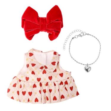 Imagem de Sinbana 3un Conjunto de Vestidos Boneca 17cm, Vestido Sem Mangas Fofo com Presilhas de Laço em Veludo Vermelho e Colar Coração Prateado Roupa e Acessórios Estilo Retro(Boneca Não Incluída)