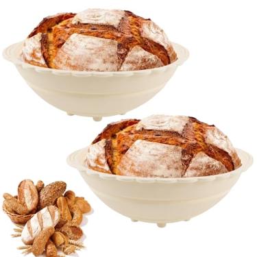 Imagem de Cesta de silicone à prova de pão, conjunto de 2 cestos redondos para assar pão de fermento, tigela dobrável de ratten de 25 cm para padeiros profissionais e caseiros