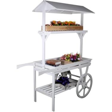 Imagem de Grande Carrinho De Flores De 3 Camadas, Plantador De Madeira Maciça Para Vasos De Flores, Carrinho De Carrinhos Para Plantas, Expositor Para Decoração De Jardim, White
