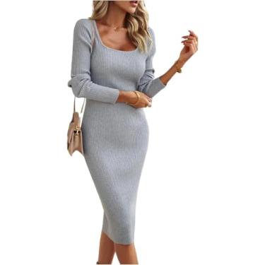 Imagem de Vestido De Malha Feminino Com Fendas Laterais Bodycon Outono Inverno Vestidos Apertados Elegante Manga Comprida Feminina Com Nervuras Vestido De Malha