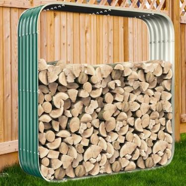 Imagem de Rack de lenha de 124,5 cm com cobertura, suporte de tronco de metal resistente à prova d'água para lareira interna e externa, galpão de armazenamento de madeira de aço galvanizado para terraço e