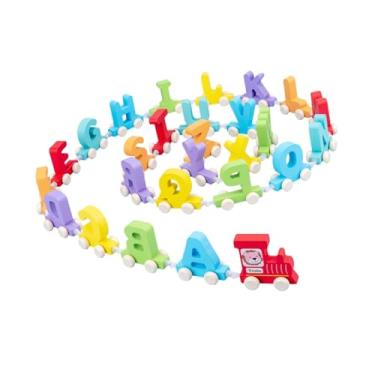 Imagem de Esquirla Conjunto de de madeira carros de jogo interativo criativo com 1 motor brinquedo alfabeto tema empilhamento para crianças meninas meninos