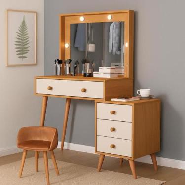 Imagem de Penteadeira Ágata com Espelho Led e Gavetas 100% MDF Para Maquiagem Ac