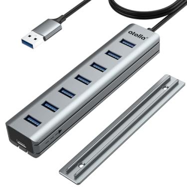 Imagem de Hub USB 3.0, divisor de hub USB de 7 portas atolla com trilhos deslizantes para fixação em bordas de parede de mesa/host/azulejo, compatível com MacBook, laptop, Surface Pro, PS4, PC, Flash Drive, HDD