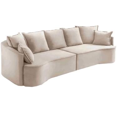 Imagem de Sofá Belatrix 4 Lugares com Almofadas Soltas Tecido Linho 230cm Zarat Cor Bege