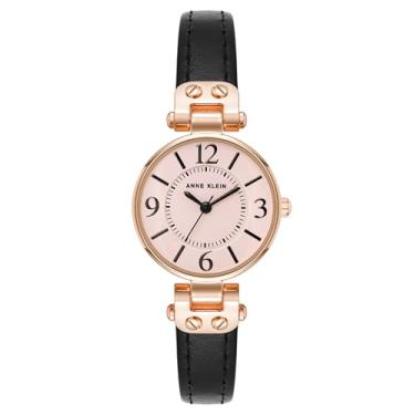 Imagem de Anne Klein Relógio feminino com pulseira de couro, Preto