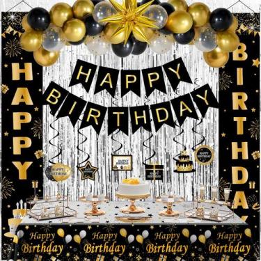 Imagem de Decorações de aniversário Distasio em preto e dourado para homens e mu