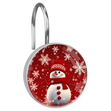 Imagem de C.IOPMNU 12Pcs Ganchos para Cortina de Chuveiro de Boneco de Neve de Natal, Anéis de Cabide para Cortina de Chuveiro Decorativos de Natal, Anéis de Cabide de Chuveiro Redondos de A (, Natal 2)