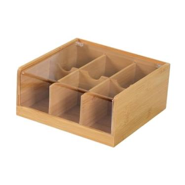 Imagem de KiBcsLic Organizador de saquinhos de chá de bambu com compartimentos, suporte de saquinhos de chá simples e leve para mesa, para loja, restaurante, casa de, 6 Grades