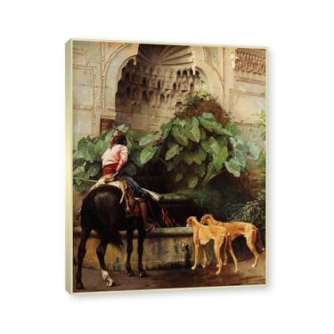 Imagem de NHLDZYH Moldura champanhe. Imagem natureza em tela, (retorno à caça) de Jean Leon Gerome, reprodução de quadros, quadro de arte de parede de tela para casa. 60x80cm