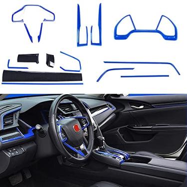 Imagem de Rifoda Para Honda 10ª Geração Civic 2016 2017 2018 2019 2020 ABS Fibra de Carbono Grão Console Central Painel Tampa e Caixa de Engrenagens e Acessórios de Acabamento de Volante, 15 peças Azul