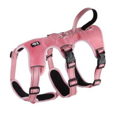 Imagem de FEimaX Peitoral para cães, macio, acolchoado, sem puxão, com 3 clipes de coleira e alça de fácil controle, refletiva, ajustável, sem asfixia, para cães de médio e grande porte e caminhada (rosa, GG)