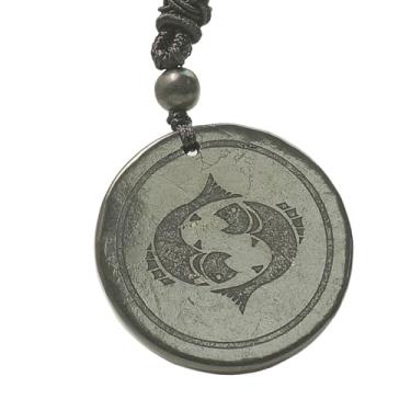 Imagem de Colar de shungite da Rússia, amuleto de proteção de signos do zodíaco, pingente de shungite, amuleto de proteção de cristal, cristais de cura para mulheres e homens, Nylon
