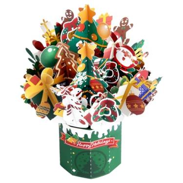 Imagem de DLYMXGC Cartão de felicitações pop-up de Natal, Papai Noel, cartão de gengibre, enfeite decorativo de cartão festivo com design exclusivo, ideal para dar de presente de Natal (homem de gengibre verde