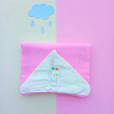 Imagem de Toalha de Banho Bebê com Capuz Bordado Fralda Soft 100% Algodão Praia Piscina (Coelha)