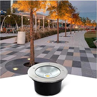 Imagem de Luminária LED redonda COB embutida para piso externo, à prova d'água IP67, para jardim, terraço, pátio, varanda, caminho (luz branca quente 12V 20W)