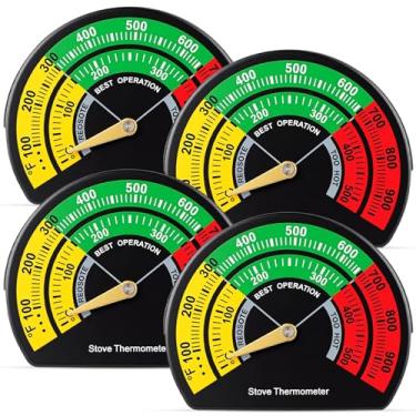 Imagem de Frienda Termômetro magnético para fogão a lenha com mostrador grande de 8,5 cm, 4 peças, medidor magnético de temperatura do forno a gás para queima de madeira, chaminé, combustão, evitar