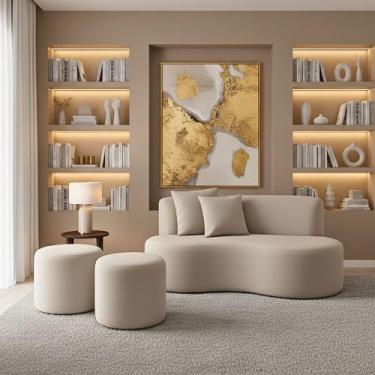 Imagem de Conjunto Sofá Curvo Orgânico + 2Puffs Nature Gaia Suede Bege - Montana