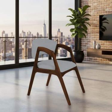 Imagem de Cadeira de Jantar Estofada Gabriela em Madeira e Mdf Mel Linho Cinza -