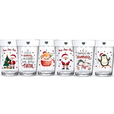 Imagem de Jogo 6 Copos Americanos 190ml Vidro Especial Frase Feliz Natal Mesa Posta Decorativa Agua Cafe Suco