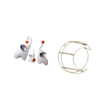 Imagem de Fenteer Elegantes Figuras de Família de Elefantes com Prateleira de Parede de Metal Moderna, Estátuas de Animais Decorativas Multifuncionais para Sala de Esta