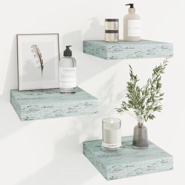 Imagem de Prateleiras quadradas flutuantes para parede, 25 cm L x 25 cm P x 3 cm A, 3 pacotes de pequenas prateleiras de madeira projetadas montadas na parede com suportes invisíveis para sala de estar, quarto