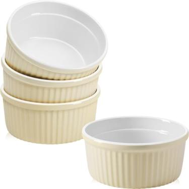 Imagem de NUTRIUPS Conjunto de 4 copos de pudim de porcelana amarela para suflê de creme brulee, pequenos ramequins de cerâmica para assar, ramequins de cerâmica grandes