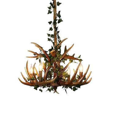 Imagem de BUUQSGKV Iluminação de lustre de chifre, luminária pendente de chifre de arte estilo retrô, luminárias de chifre de resina com base E12, lâmpada de chifre para cafés, bares, cozinha