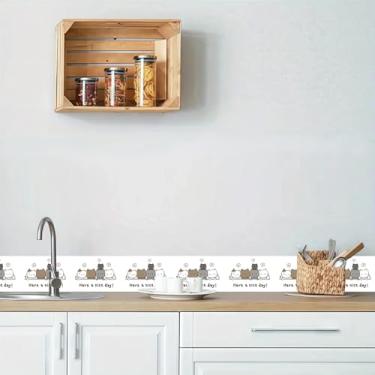 Imagem de Papel de parede fofo de gato com desenho animado para cozinha, sala, autoadesivo, removível, decoração de parede, adesivo para quarto, sala de jogos, sala de estar, 9 x 394 cm