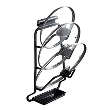 Imagem de Organizador de tampa de prateleira de armazenamento de louças organizador de tampa sem perfuração para casa multifuncional rack de tampa de armazenamento de cozinha (cor: preto tamanho: 39,5 24 cm)