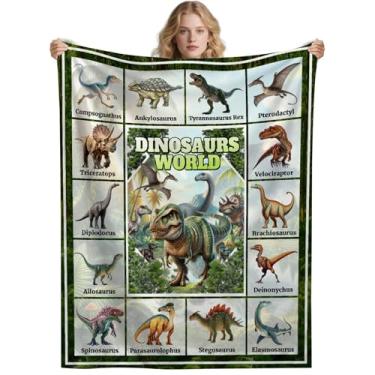 Imagem de Cobertor de dinossauro para meninos e meninas, cobertor de dinossauro ultramacio para sofá, cama, presentes educativos para amantes de dinossauros, 101,6 cm x 127 cm - tamanho infantil/manta