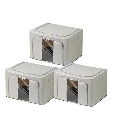 Imagem de Kit Caixas Organizadoras Dobráveis com Visor Transparente – Tecido Oxford e Estrutura de Aço para Roupas, Edredons e Brinquedos(CINZA 66L, 3 UNIDS)