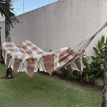 Imagem de Rede de Descanso Reforçada Casal King - Gigante, Manual Artesanal e Conforto Premium para Sua Varanda(Caramelo com Bege)