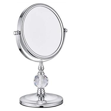 Imagem de Espelho pequeno espelho de maquilhagem, espelho de maquilhagem frente e verso para secretária, espelho de beleza com ampliação, espelho de maquilhagem giratório de 360°, espelho de maquilhagem (cor