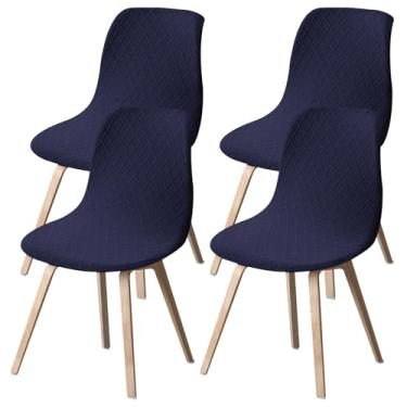 Imagem de 4 capas de cadeira de sala de jantar, capa de cadeira minimalista com elástico e redondo, fácil de instalar, capa para cadeira sem braços, capa para cadeira de cozinha e sala de estar (azul)