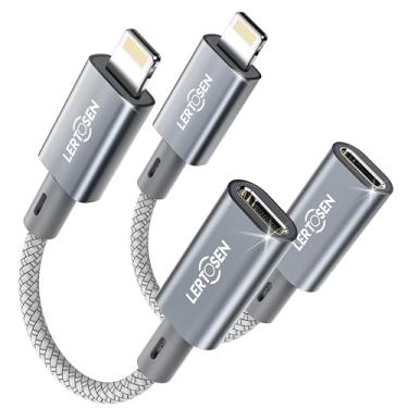 Imagem de LERTOSEN - Pacote Com 2 Adaptadores Usb-C Para Lightning De 27 W, Carregamento Rápido E Transferência Dados, Cabo Conversor Fêmea/Macho 24 Pinos Iphone 14/13/12/11, Ipad, Airpods, Sem Áudio/Fone Ouv