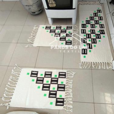 Imagem de Kit Jogo De Passadeira Tapete De Cozinha Grande 3 Peças Estampado Com Nozinho Tecido Gr...