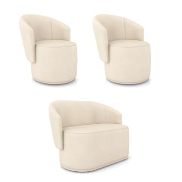 Imagem de Sofá Namoradeira e 2 Poltronas Orgânica para Sala Malu Sintético Bege M11 - D'Rossi