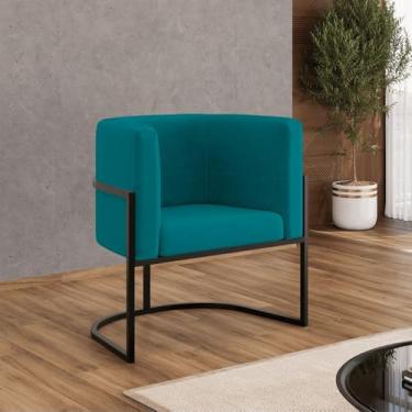 Imagem de Poltrona Cadeira Decorativa Lua Recepção Base de Ferro Black Cor:azul Turquesa