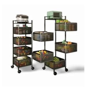 Imagem de Fruteira Carrinho Organizador Multiuso com 5 Prateleiras, Metal e Plástico, Preto, 95x28x28cm, Rodízios para Cozinha, Armazenamento de Frutas e Verduras